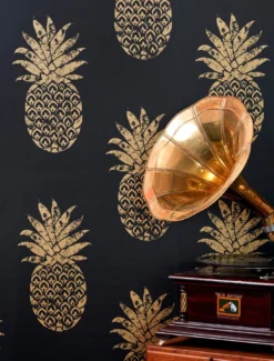 Tapete Ananas Schwarz