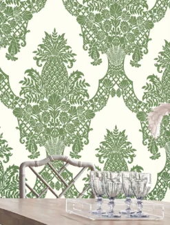 Tapete Pineapple Damask Grün