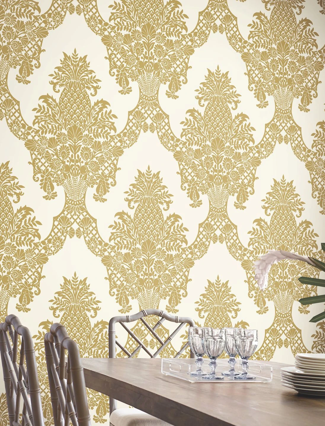Tapete Pineapple Damask Perlgold – Bild 5