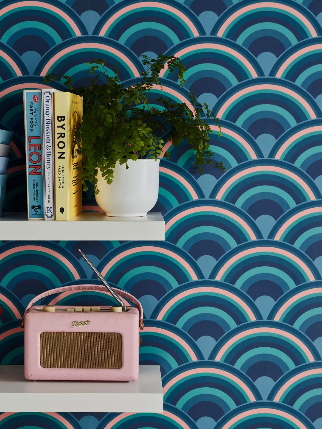 Tapete Retro Rainbow Blautöne