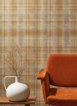 Tapete Shabby Tartan Orangebraun