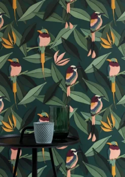 Tapete Singing Birds Grüntöne