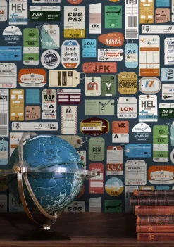 Tapete Vintage Air Travel Graublau